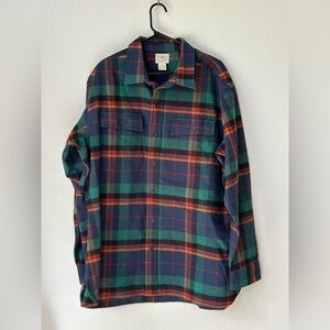 L.L. Bean Cotton Traditional Multicolor Plaid Flannel Shirt (Size XL)